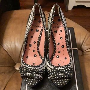 Black/white polka dots and silver striped heels